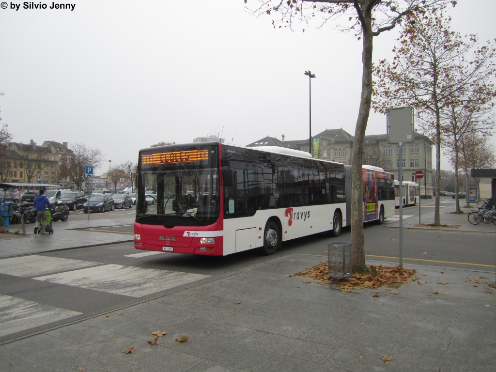 travys VD 1255 (MAN A23 Lion's City G) am 15.11.2012 beim Bhf. Yverdon-les-Bains.