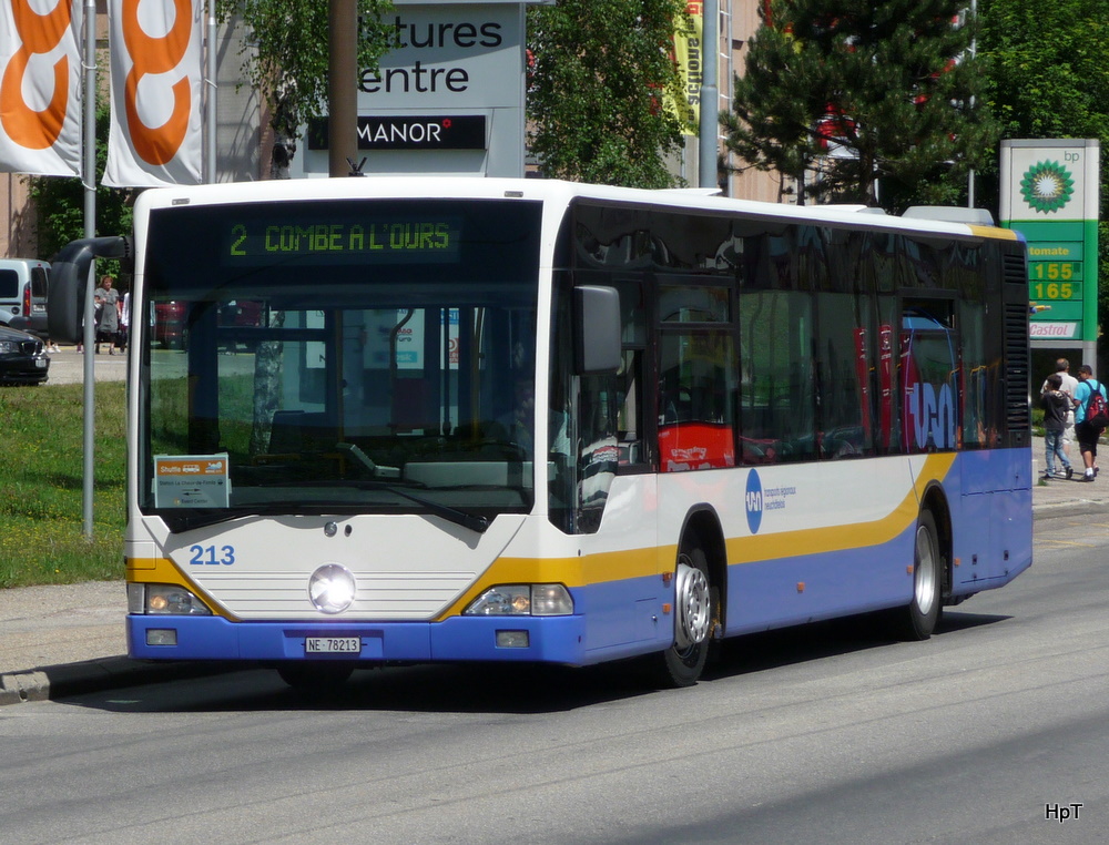 trn La Chaux de Fonds - Mercedes Citaro Nr.213  NE 78213 unterwegs auf der Linie 2 in La Chaux de Fonds am 31.07.2010