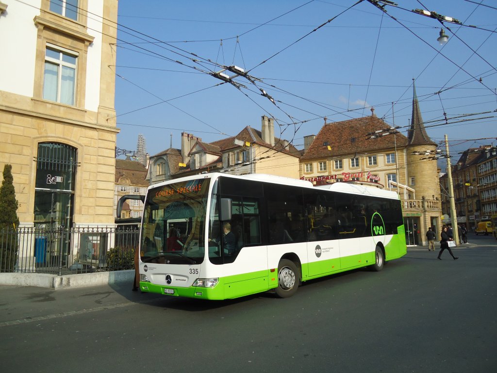TRN La Chaux-de-Fonds - Nr. 335/NE 95'335 - Mercedes Citaro am 8. Mrz 2011 in Neuchtel, Place Pury