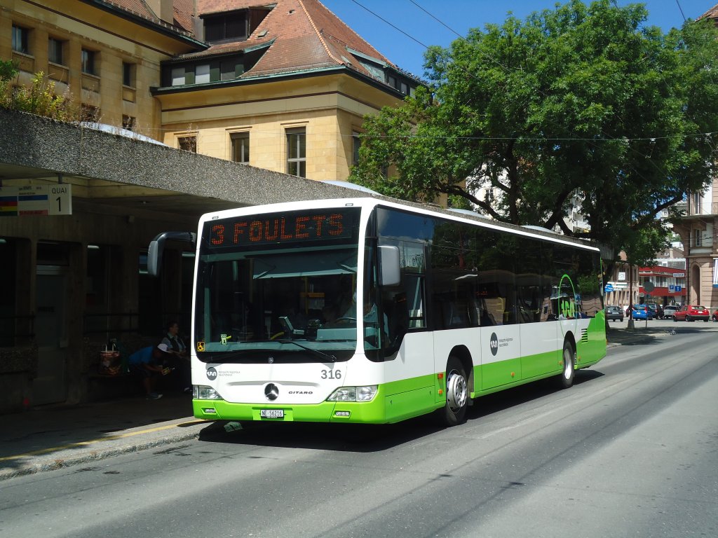 TRN La Chaux-de-Fonds - Nr. 316/NE 56'216 - Mercedes Citaro am 11. Juli 2011 beim Bahnhof La Chaux-de-Fonds