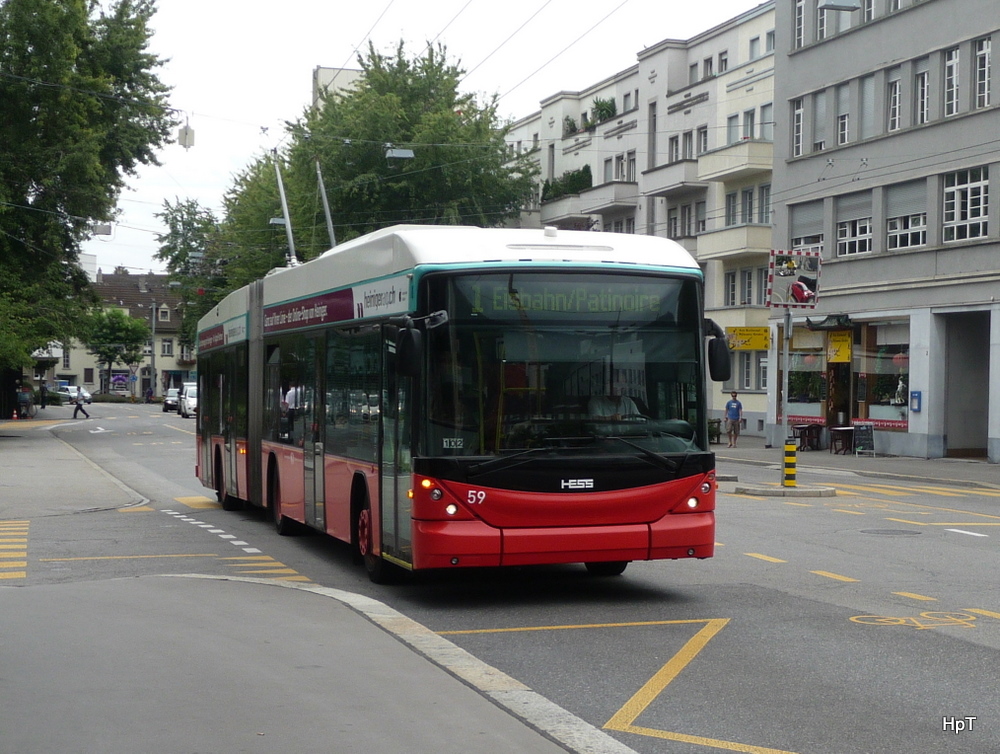 VB Biel - Hess-Swisstrolley BGT-N2C  Nr.59 unterwegs auf der Linie 1 in Biel am 05.08.2011