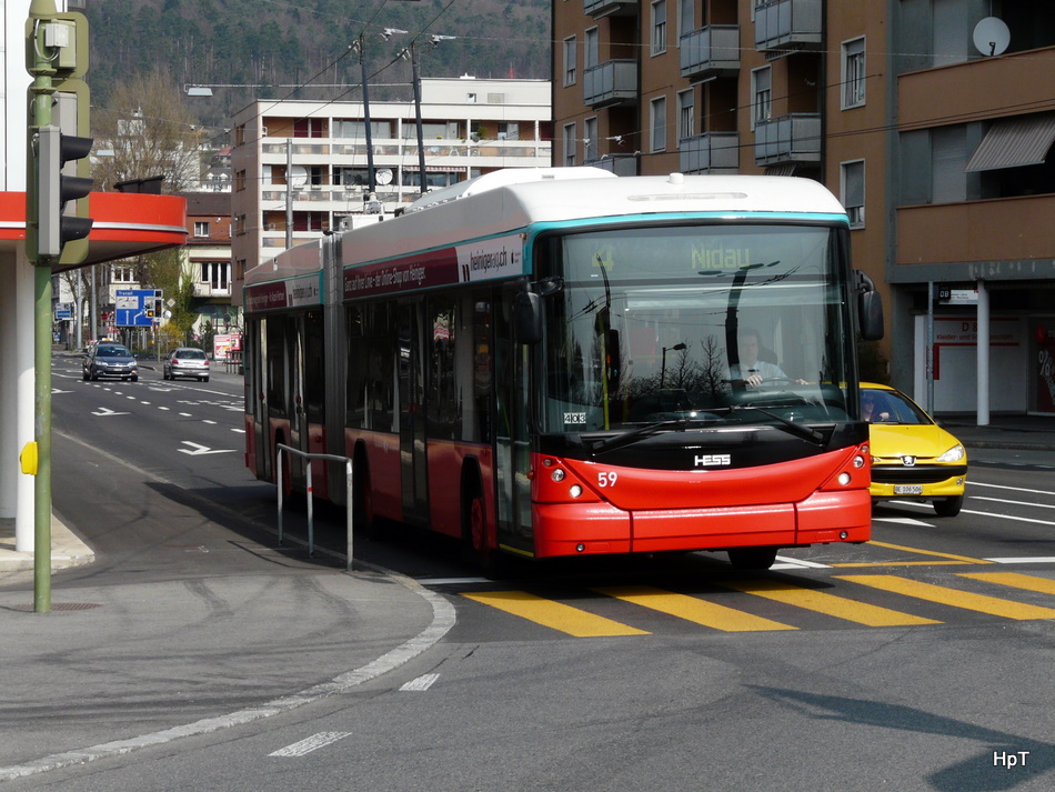 VB Biel - Hess-Swisstrolleybus BGT-N2C  Nr.59 unterwegs auf der Linie 4 nach Nidau am 10.04.2010