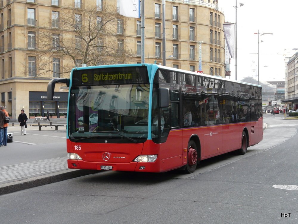 VB Biel - Mercedes Citaro Nr.185 BE 654185 unterwegs auf der Linie 6 in der Stadt Biel am 17.03.2010