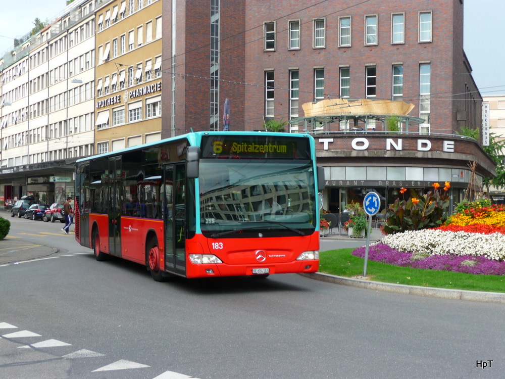 VB Biel - Mercedes Citaro Nr.183  BE 654183 unterwegs auf der Linie 6 in der Stadt Biel am 14.08.2010