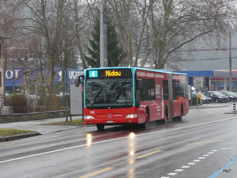 VB Biel - Mercedes Citaro Nr.158 BE 666158 unterwegs auf der Linie 4 in Biel-Mett am 15.02.2011

