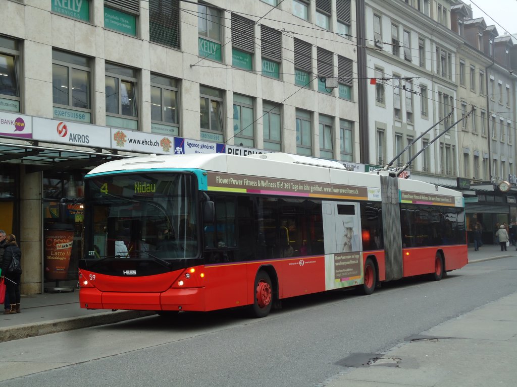 VB Biel - Nr. 59 - Hess/Hess Gelenktrolleybus am 29. Dezember 2012 in Biel, Guisanplatz