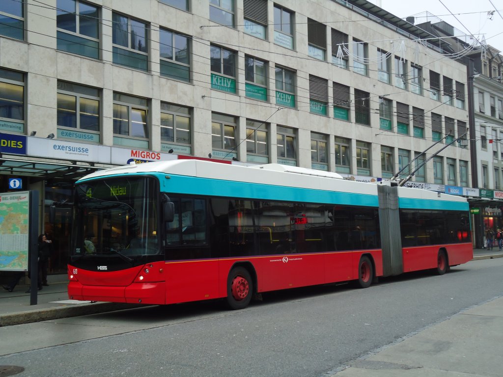 VB Biel - Nr. 60 - Hess/Hess Gelenktrolleybus am 29. Dezember 2012 in Biel, Guisanplatz