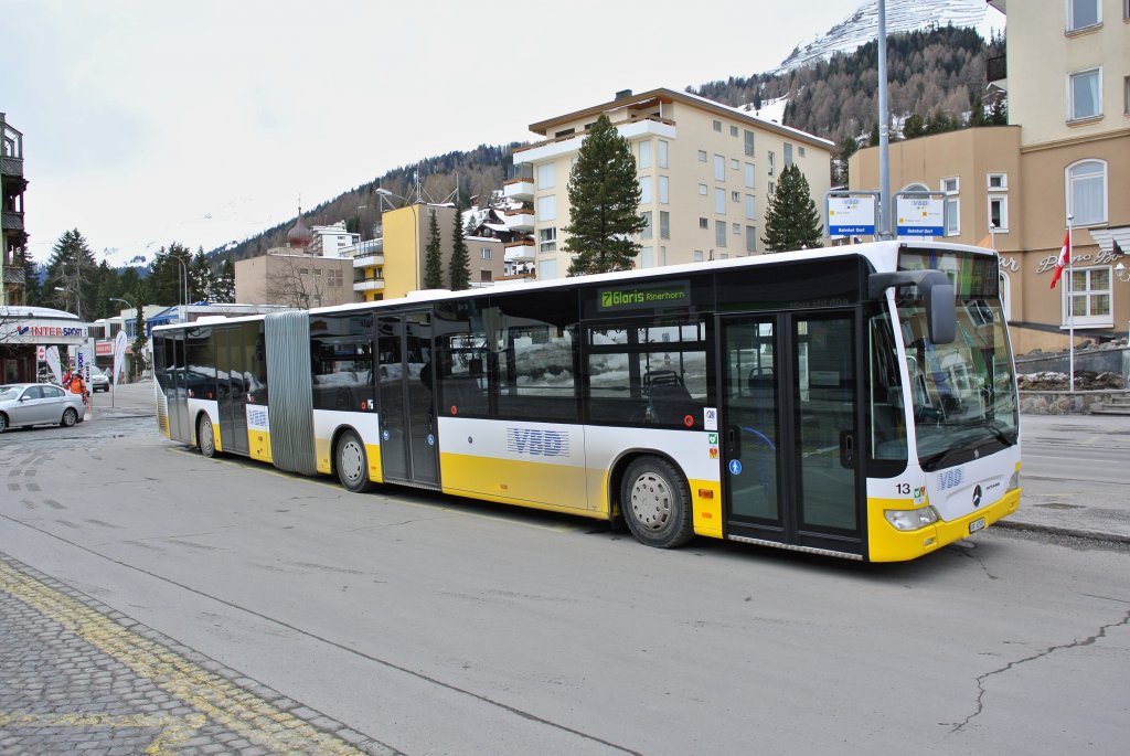 VBD Citaro II G Nr. 13 auf der Linie 7 in Davos Dorf, Bahnhof, 09.03.2013. 
