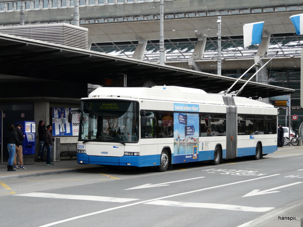 VBL - Hess-Swisstrolley BGT-N2C Nr.209 unterwegs auf der Linie 7 in Luzern am 16.03.2013