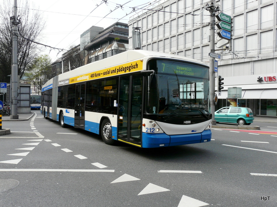 VBL - Hess-Swisstrolleybus BGT-N2C Nr.212 unterwegs auf der Linie 7 am 10.04.2010