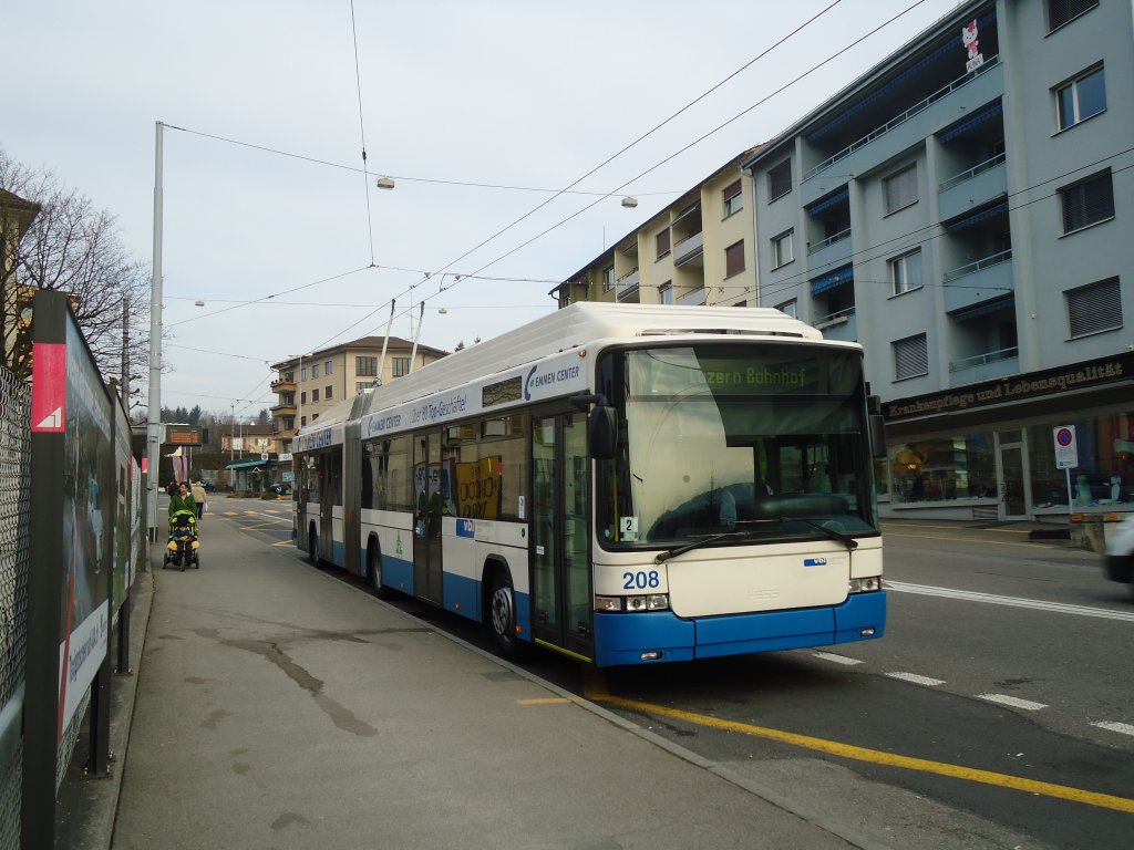 VBL Luzern - Nr. 208 - Hess/Hess Gelenktrolleybus am 11. Mrz 2011 in Emmenbrcke, Sprengi