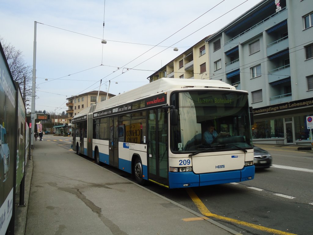 VBL Luzern - Nr. 209 - Hess/Hess Gelenktrolleybus am 11. Mrz 2011 in Emmenbrcke, Sprengi