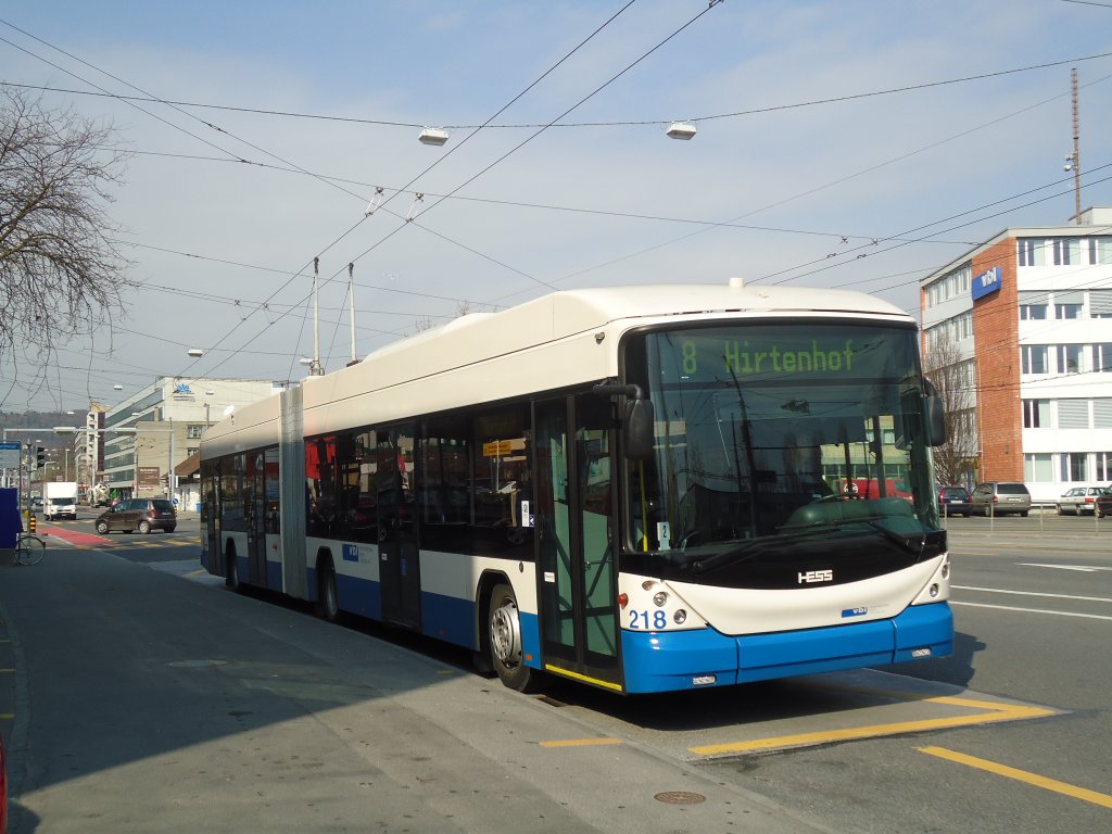 VBL Luzern - Nr. 218 - Hess/Hess Gelenktrolleybus am 11. Mrz 2011 in Luzern, Weinbergli