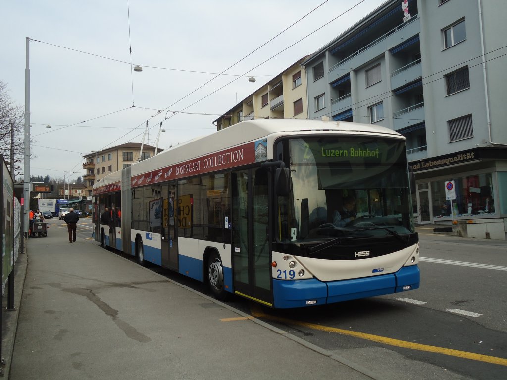 VBL Luzern - Nr. 219 - Hess/Hess Gelenktrolleybus am 11. Mrz 2011 in Emmenbrcke, Sprengi