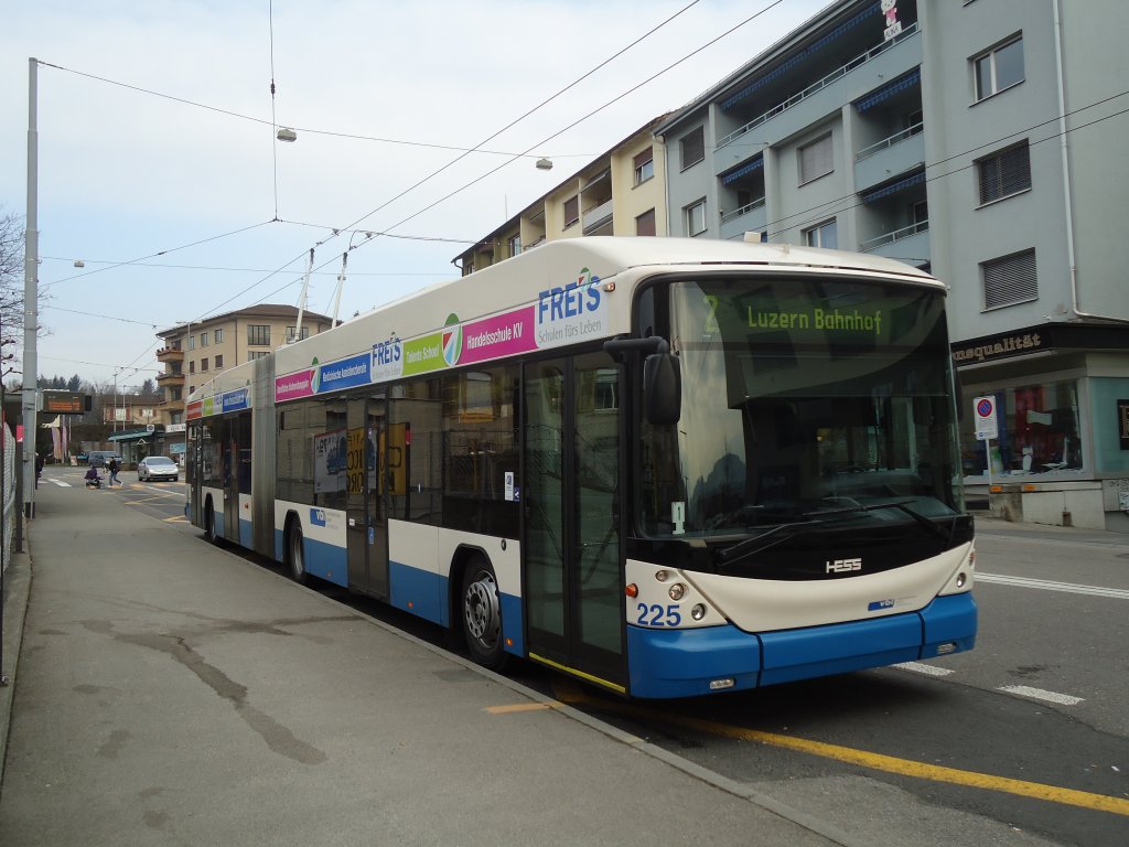 VBL Luzern - Nr. 225 - Hess/Hess Gelenktrolleybus am 11. Mrz 2011 in Emmenbrcke, Sprengi