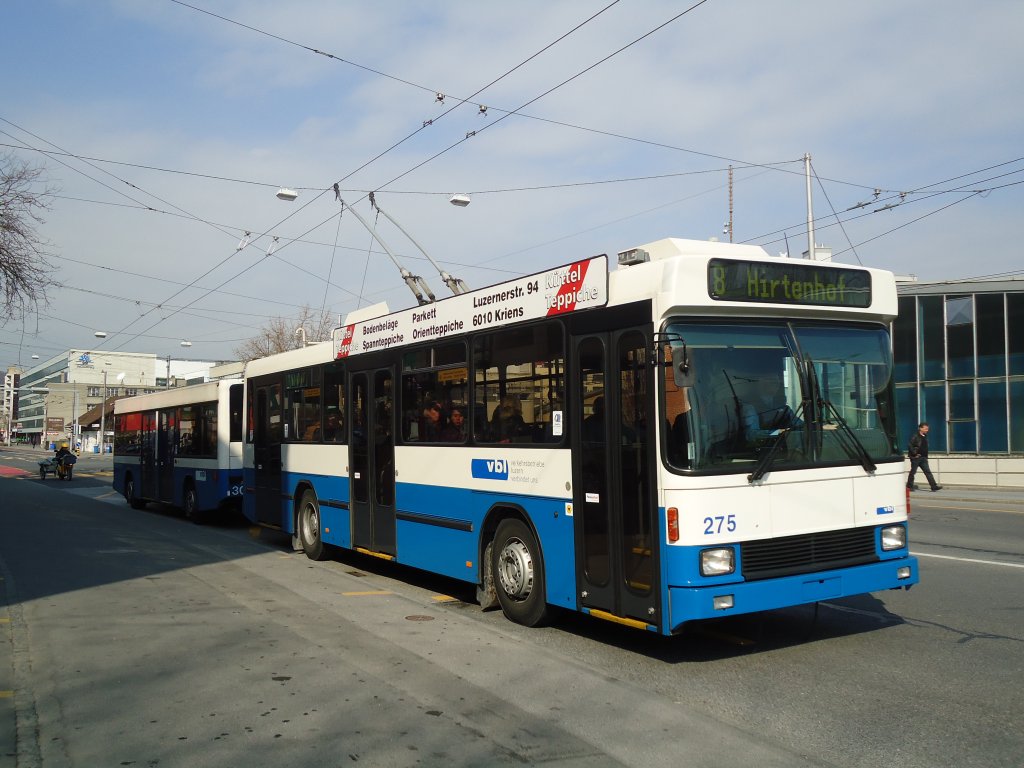VBL Luzern - Nr. 275 - NAW/R&J-Hess Trolleybus am 11. Mrz 2011 in Luzern, Weinbergli