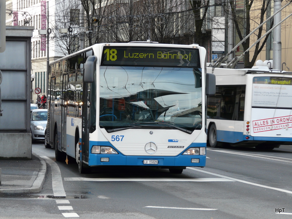 VBL - Mercedes Citaro Nr.567 LU 15028 unterwegs auf der Linie 18 in Luzern am 15.01.2011