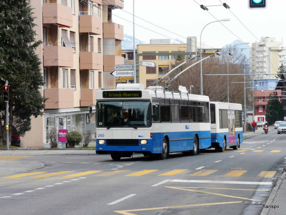 VBL - NAW-Hess Trolleybus Nr.260 unterwegs auf der Linie 1 in Kriens-Obernau am 16.03.2013