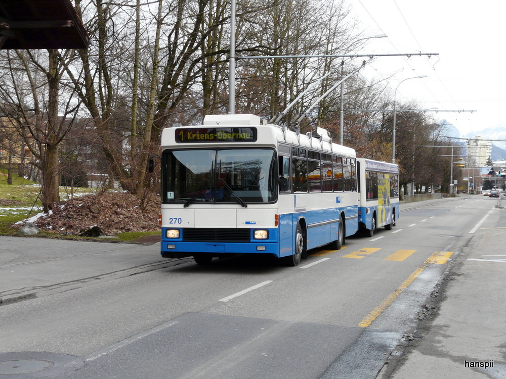 VBL - NAW-Hess Trolleybus Nr.270 unterwegs auf der Linie 1 in Kriens-Obernau am 16.03.2013