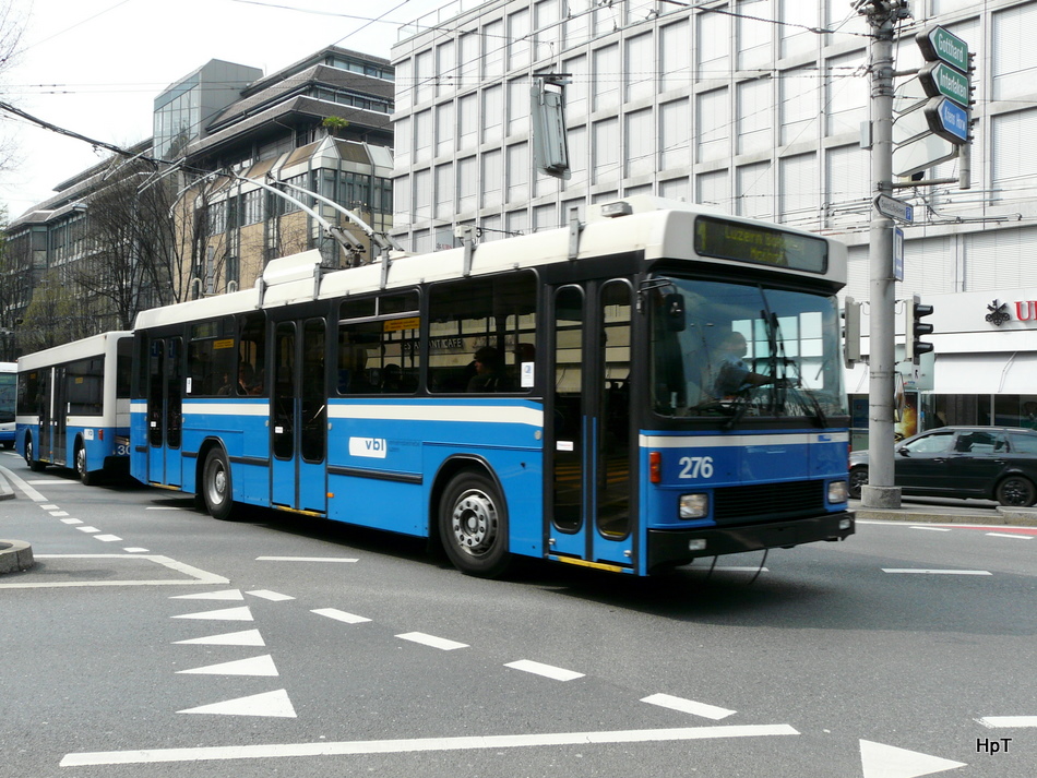 VBL - NAW-Hess Trolleybus Nr.276 mit Anhnger unterwegs auf der Linie 1 am 10.04.2010