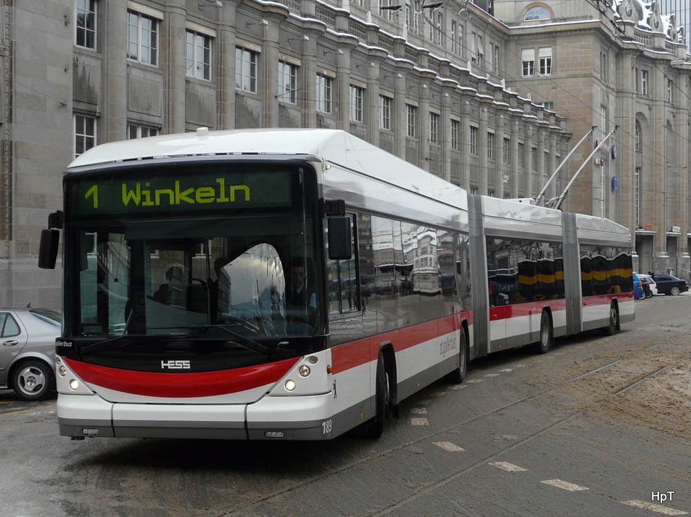 VBSG - Hess-Swisstrolley BGGT-N2C Nr.189 unterwegs auf der Linie 1 in St.Gallen am 27.12.2010