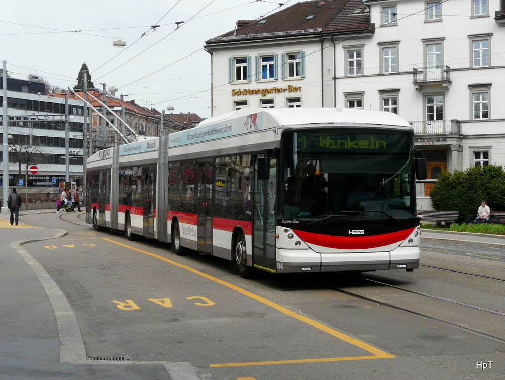 VBSG - Hess-Swisstrolley BGGT-N2C  Nr.194 unterwgs auf der Linie 1 in St.Gallen am 27.04.2012