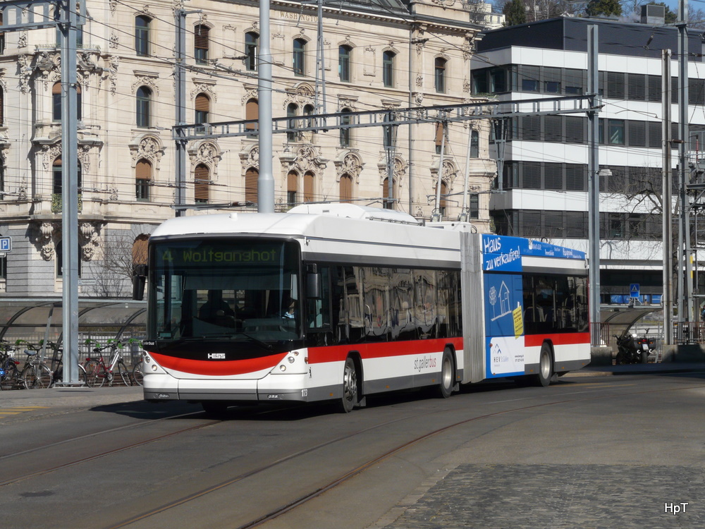 VBSG - Hess-Swisstrolley BGT-N2C Nr.173 unterwegs in St.Gallen am 01.03.2012