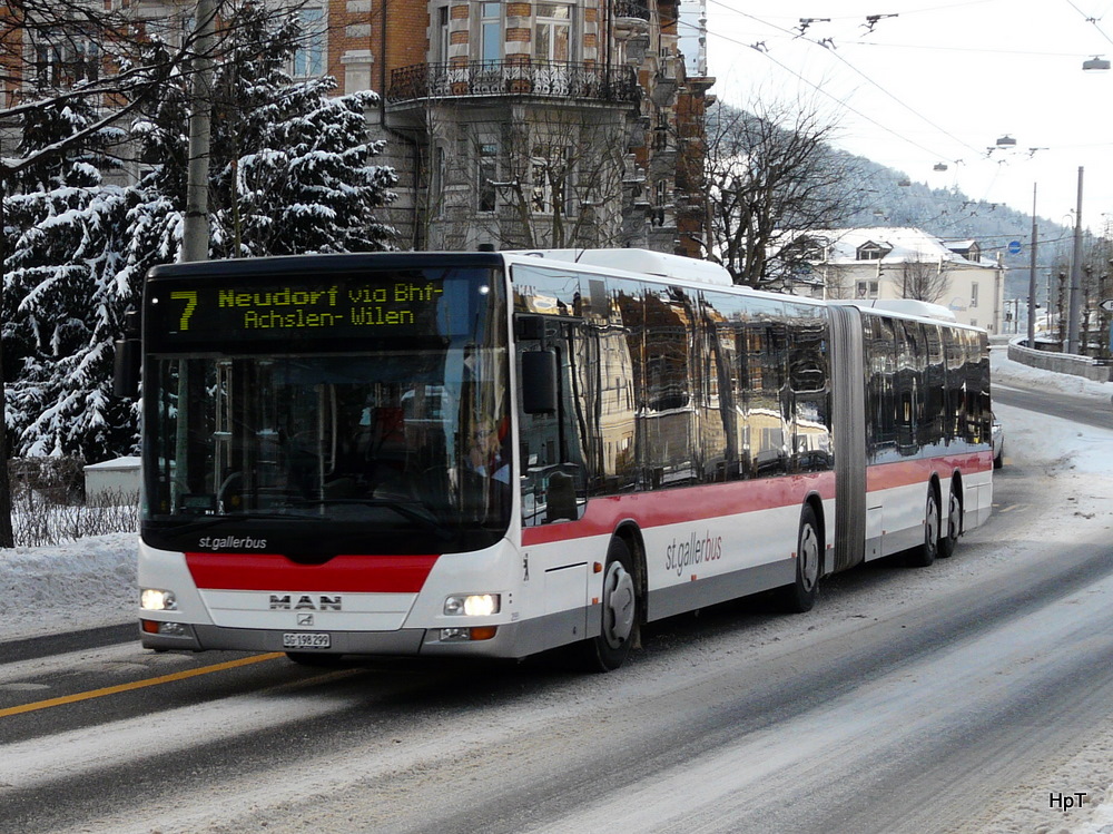 VBSG - MAN Lion`s City Nr.299 SG 198299 unterwegs auf der Linie 7 in St.Gallen am 27.12.2010