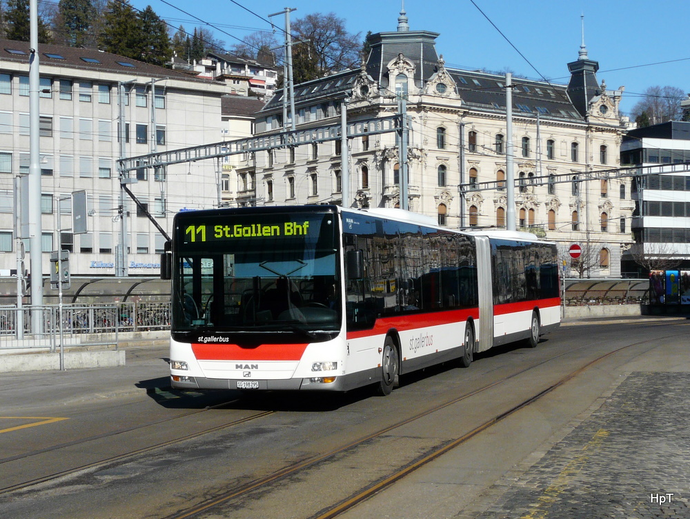 VBSG - MAN Lion`s City Nr.295  SG 198295 unterwegs auf der Linie 11 in St.Gallen am 01.03.2012