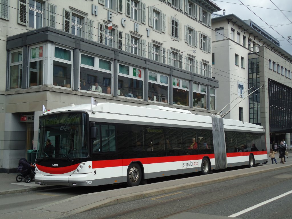 VBSG St. Gallen - Nr. 180 - Hess/Hess Gelenktrolleybus am 13. April 2011 in St. Gallen, Marktplatz