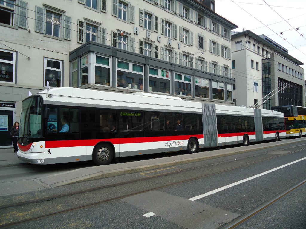 VBSG St. Gallen - Nr. 188 - Hess/Hess Doppelgelenktrolleybus am 13. April 2011 in St. Gallen, Marktplatz