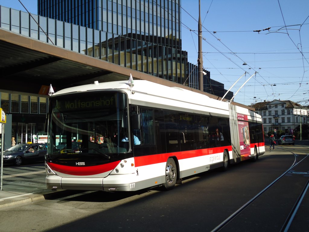 VBSG St. Gallen - Nr. 177 - Hess/Hess Gelenktrolleybus am 20. Oktober 2012 beim Bahnhof St. Gallen