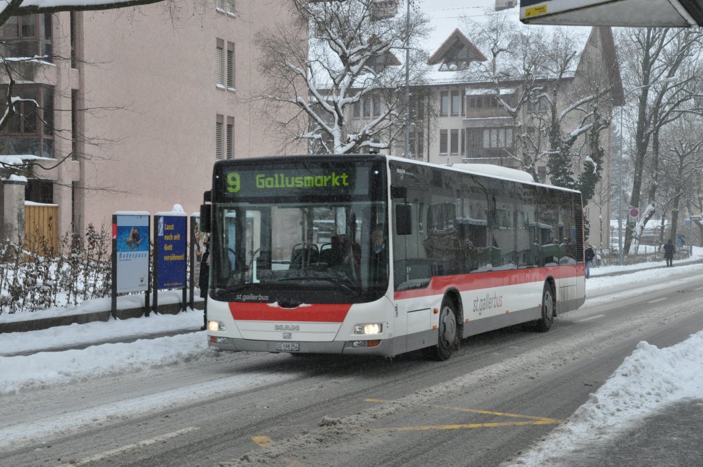 VBSG, St.Gallen. MAN Lion's City (Nr.254) zwischen Blumenwies und Neudorf. (17.1.2013)