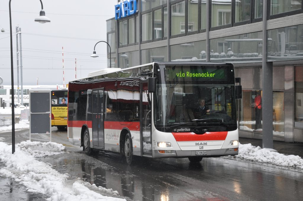 VBSG, St.Gallen. MAN Lion's Midi (Nr.269) im Einsatz als Seebus in Rorschach, Signalstrasse. (17.1.2013)