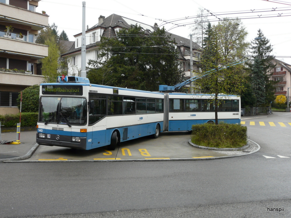 VBZ - Abschiedsfahrt des TMZ fr die Mercedes O 405 GTZ Trolleybuse Nr.140 unterwegs auf einer Extrafahrt durch die Ganze Stadt am 21.04.2013