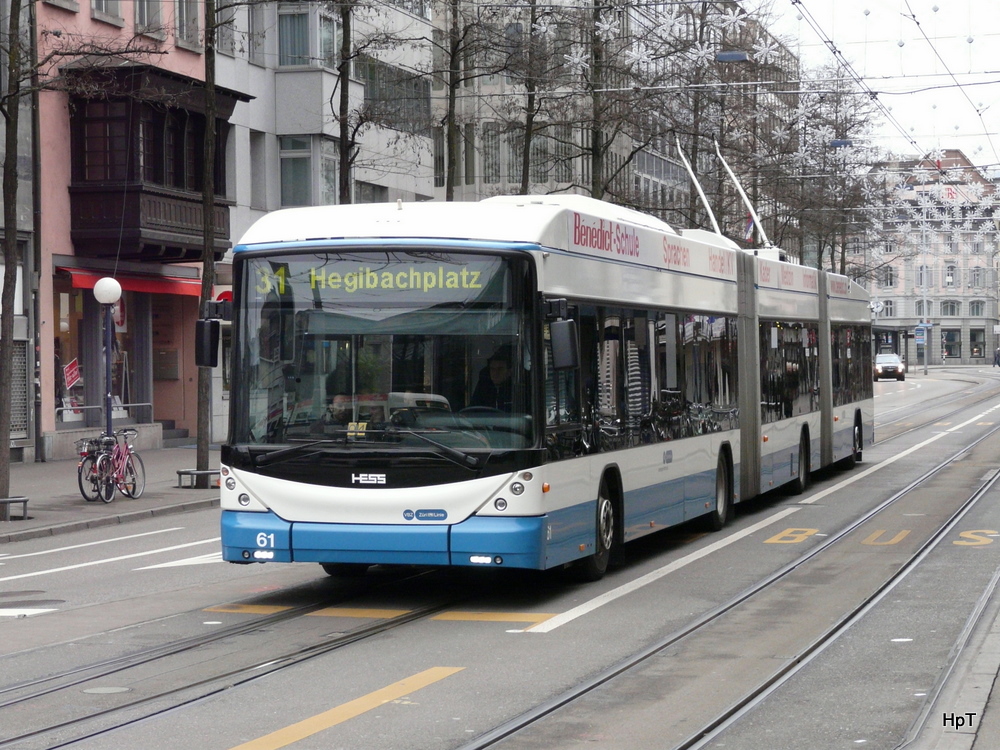 VBZ - Hess-Swisstrollei BGGT-N2C  Nr.61 unterwegs auf der Linie 31 am 01.01.2011