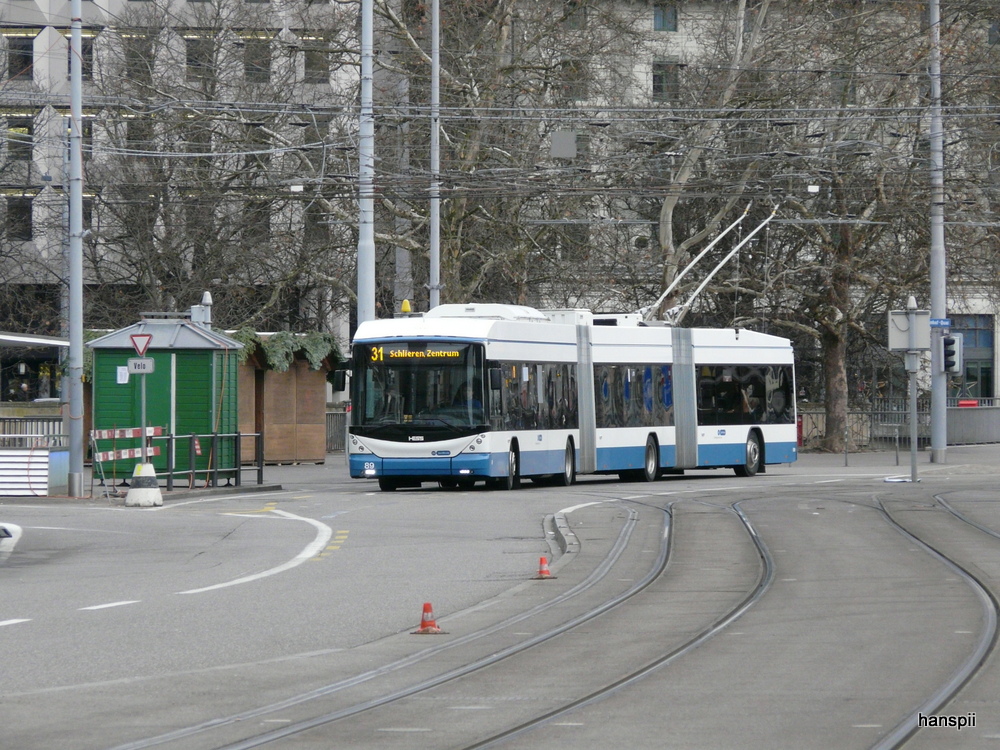 VBZ - Hess-Swisstrolley BGGT-N2C Nr.89 unterwegs auf der Linie 31 in Zrich am 01.01.2013