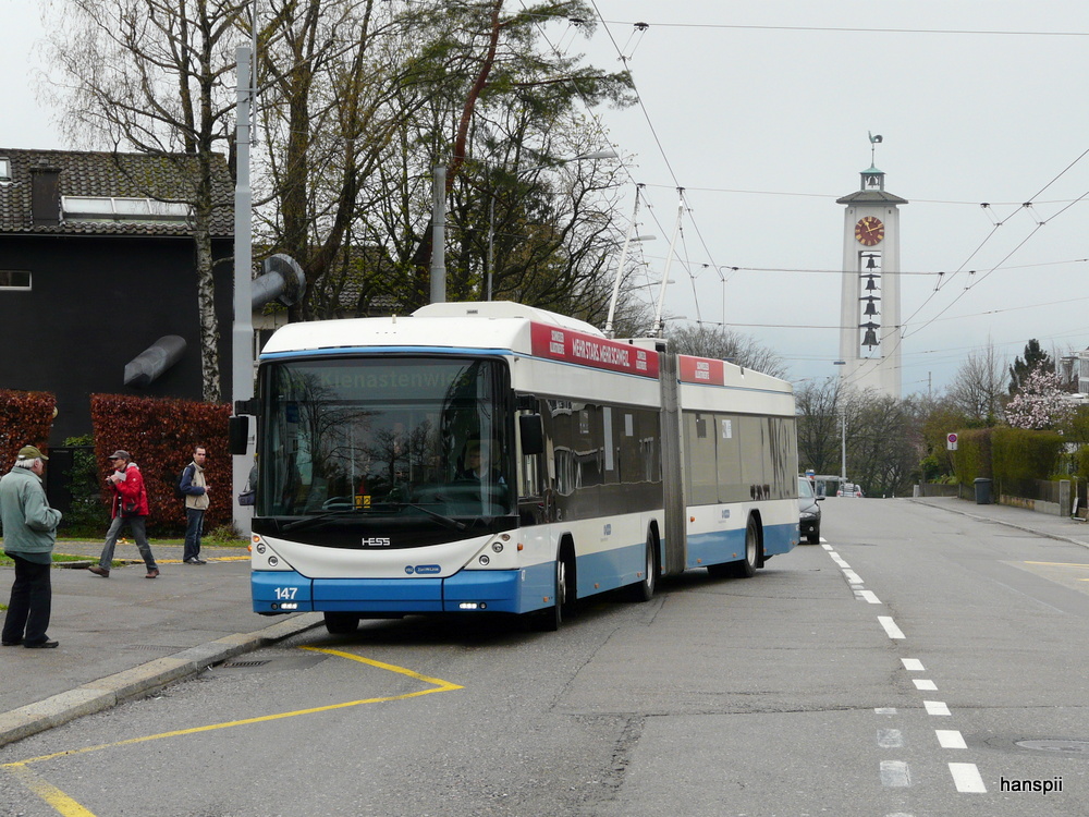 VBZ - Hess Swisstrolley BGT-N2C Nr.147 unterwegs auf der Linie 34 in Zrich am 21.04.2013