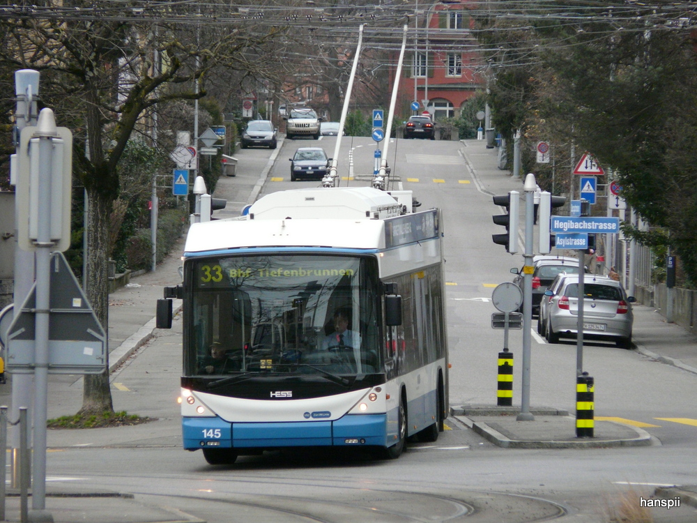 VBZ - Hess-Swisstrolley BGT-N2C Nr.145 unterwegs auf der Linie 33 in Zrich am 01.01.2013