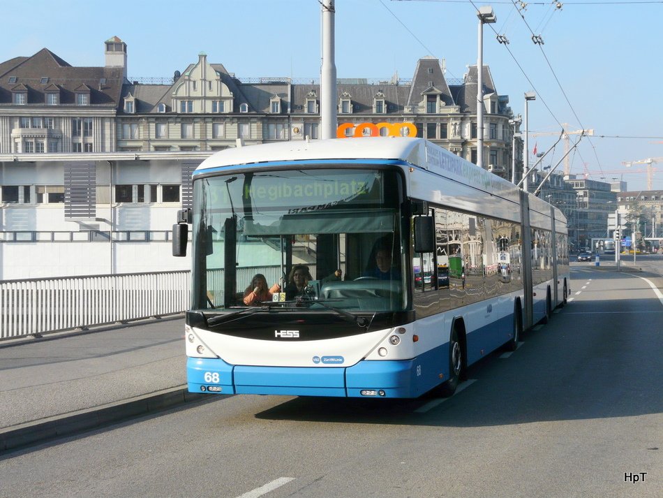VBZ  - Hess-Swisstrolleybus BGGT-N2C Nr.68 unterwegs auf der Linie 31  Kurz vor der Haltestelle Central am 01.11.2009
