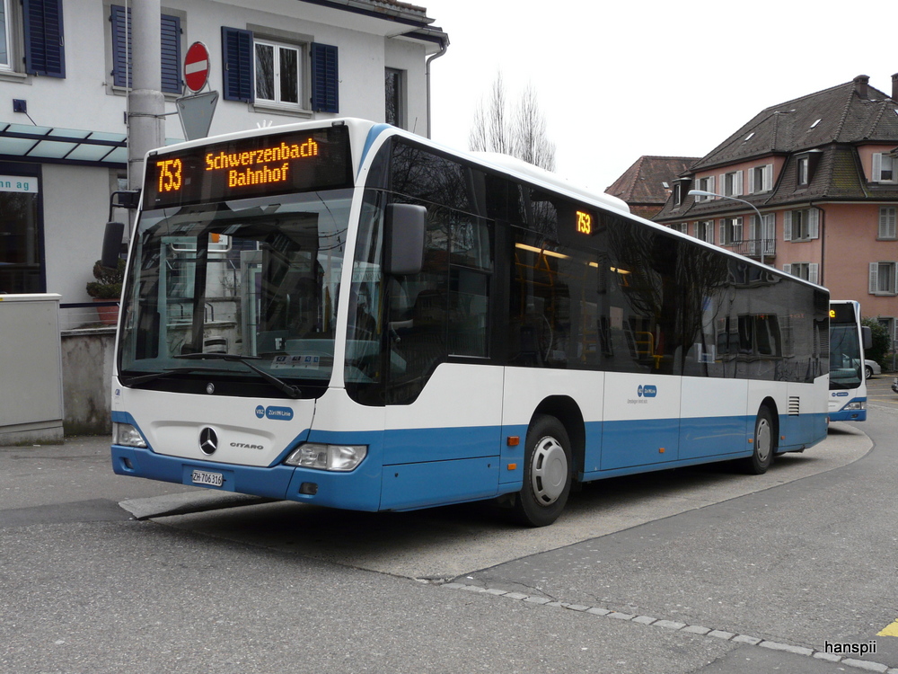 VBZ - Mercedes Citaro  Nr.316 ZH  706316 unterwegs auf der Linie 753 in Zrich am 01.01.2013