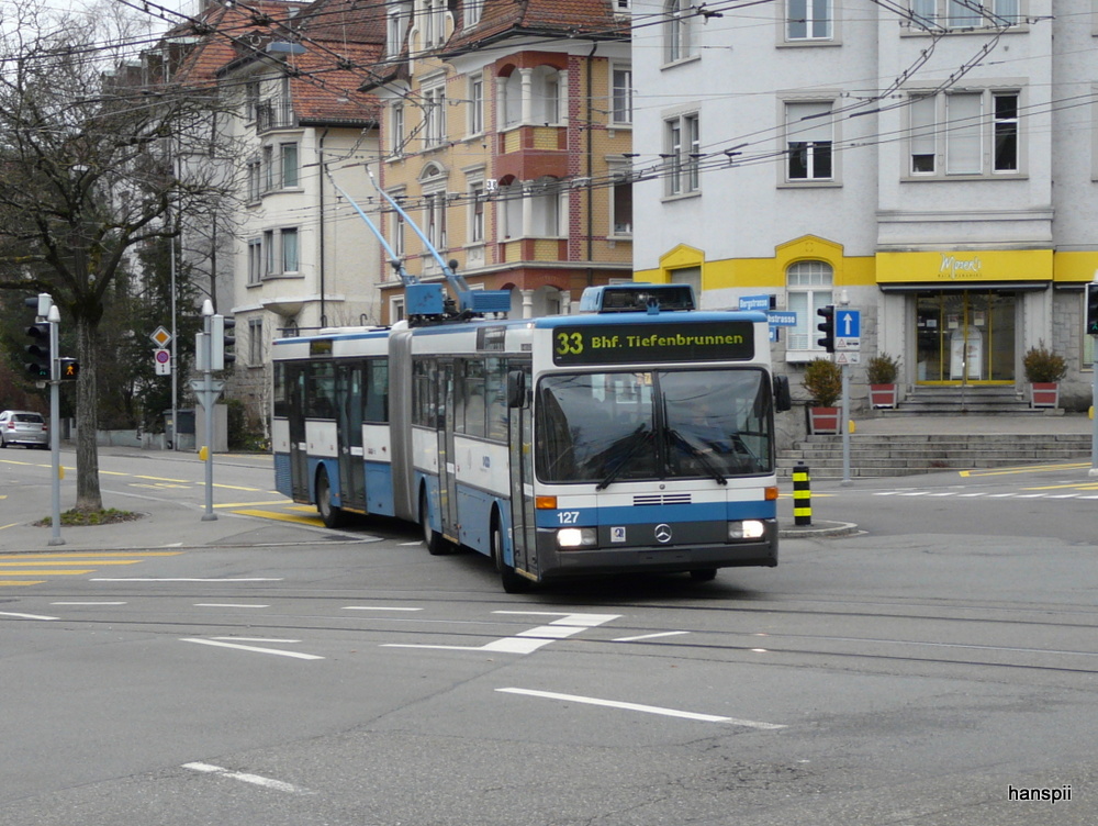 VBZ - Mercedes O 405 GTZ Trolleybus Nr.127 unterwegs auf der Linie 33 in Zrich am 01.01.2013