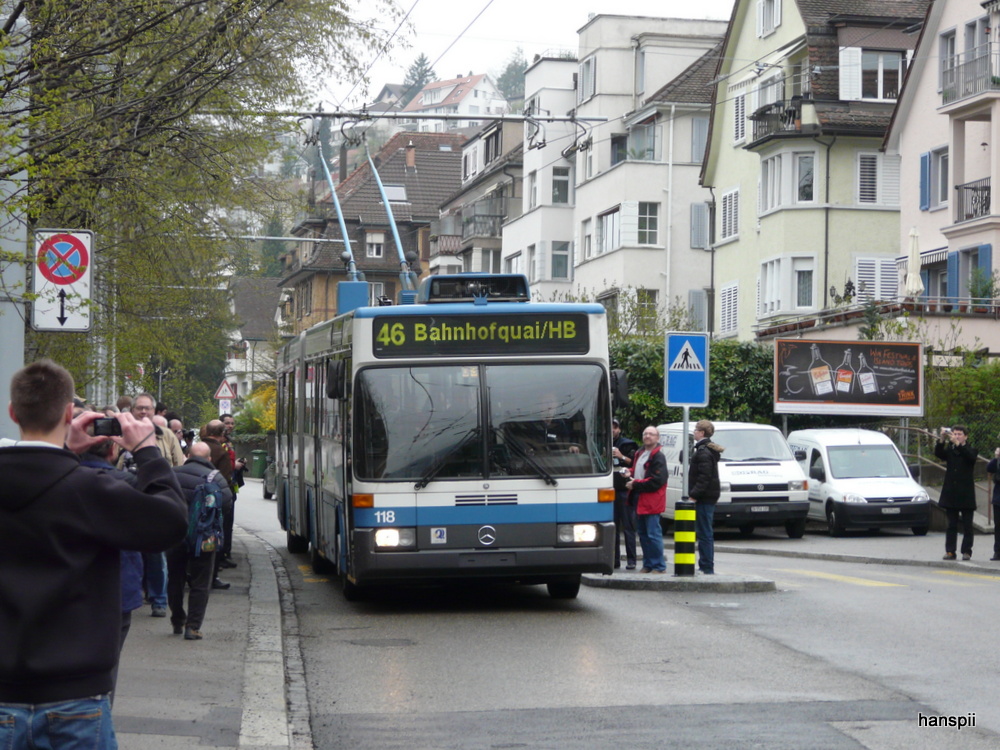 VBZ - Mercedes O 405 GTZ Trolleybus Nr.118 unterwegs auf der Linie 46 am 21.04.2013