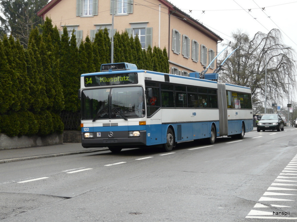 VBZ - Mercedes O 405 GTZ Trolleybus Nr.122 unterwegs auf der Linie 34 am 21.04.2013