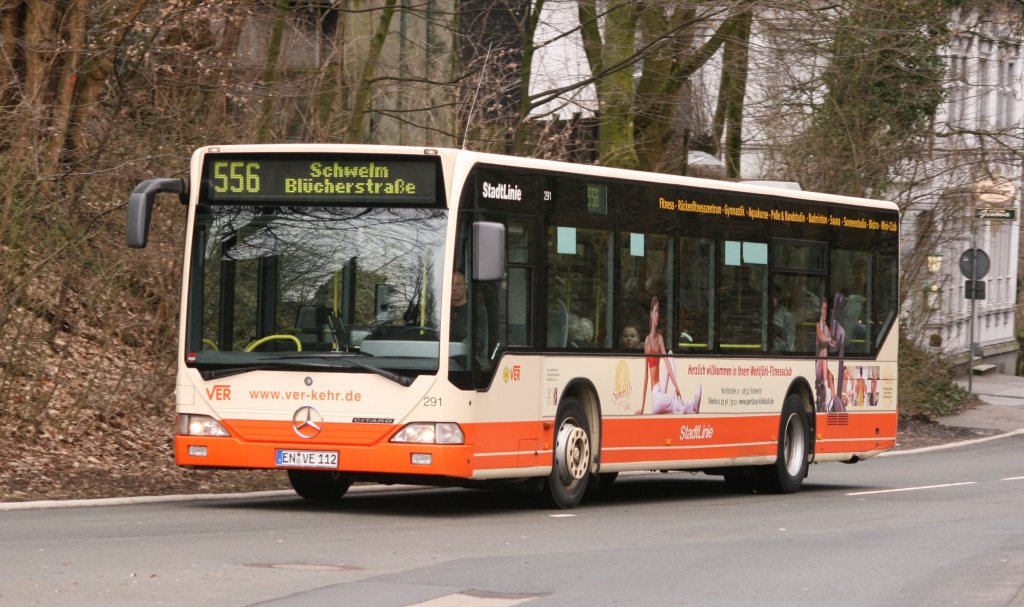 VER 291 (EN VE 112) mit Werbung fr Sports up XXL.
Hier mit der Linie 556 nach Schwelm aufgenommen am HBF Gevelsberg,27.2.2010.