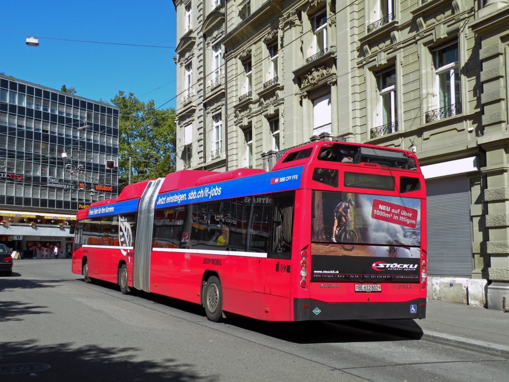 Volvo Bus mit der Betriebsnummer 802 auf der Linie 19 an der Haltestelle Hirschengraben. Die Aufnahme stammt vom 26.08.2010.