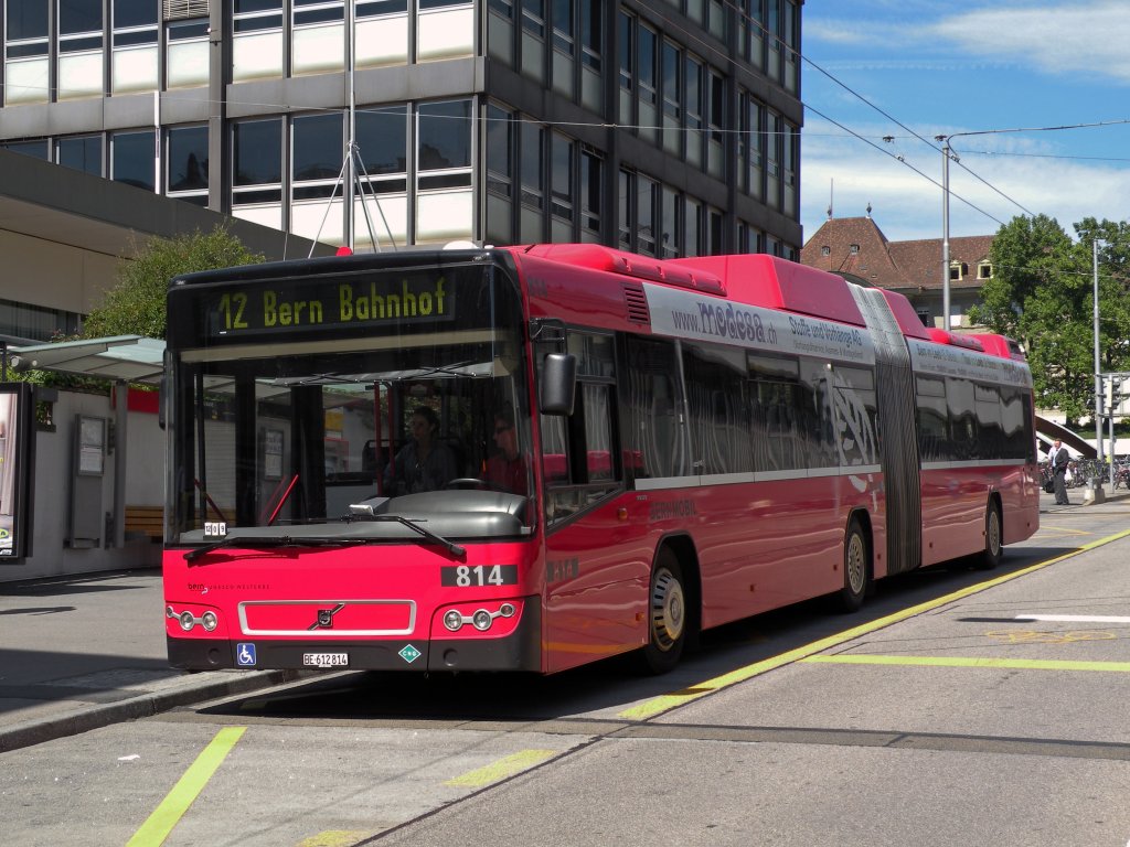 Volvo Bus mit der Betriebsnummer 814 auf der Linie 12 an der Schanzenstrasse. Die Aufnahme stammt vom 04.06.2010.