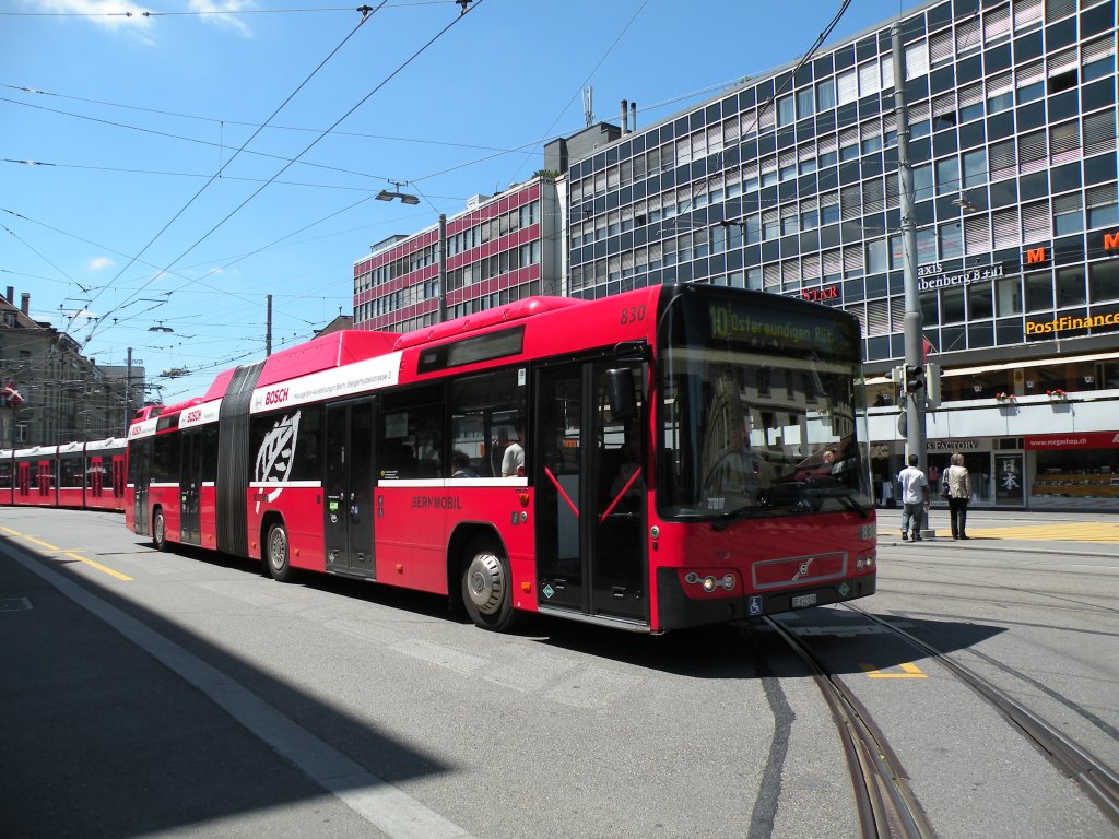 Volvo Bus mit der Betriebsnummer 830 auf der Linie 12 am Bahnhof Bern. Die Aufnahme stammt vom 04.06.2010.