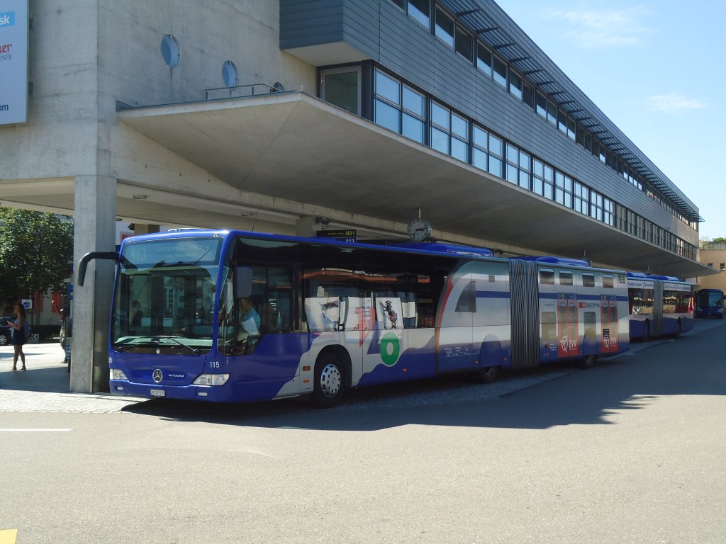 VZO Grningen - Nr. 115/ZH 745'115 - Mercedes Citaro am 17. August 2011 beim Bahnhof Uster (mit Teilwerbung  SBB - ZVV )