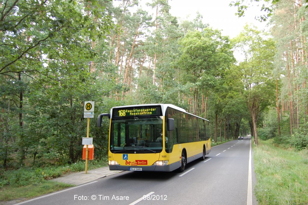 Wagen 1680 (MB Citaro O530 / MB EN06) im August 2012 auf der Linie 168 an der Haltestelle Zeltplatz.